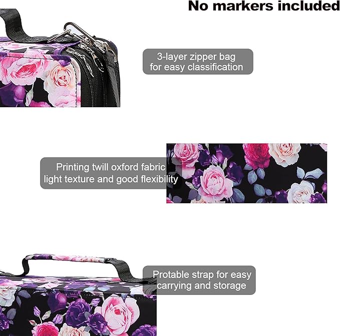 Rose Red Marker Case, 168 Slots Alcohol Marker Case Markers Carrying Bag Holder for Art Sketch Marker, Permanent Paint Marker, Dry Erase Marker, Repair Pen, Color Highlighte Art Supplies
