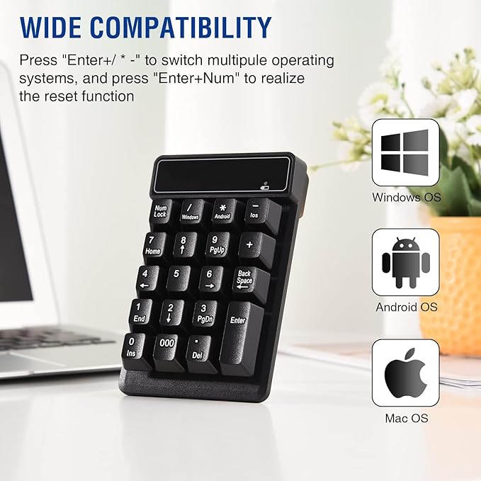 RaceGT Bluetooth Number pad, 19-Keys Wireless Numeric Keypad, Portable Mini Multi-Function Accounting Number Keypad Keyboard Extensions for Laptop/Desktop/Notebook