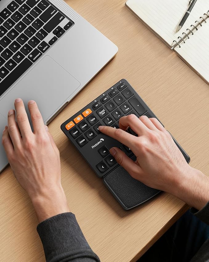 ProtoArc Wireless Number Pad, EK04 N Ergonomic Numeric Keypad with Wrist Rest, Bluetooth and USB, Rechargeable, for Windows PC/Laptop, Mac OS