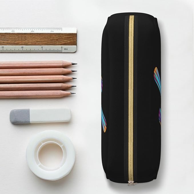 Cute Initial Pencil Case for Kids Simple Leather Pencil Pouch for Boys Girls Letter Design Pencil Box Pen Bag Pencil Pouch Office Stationery Organizer, Rainbow Letter V