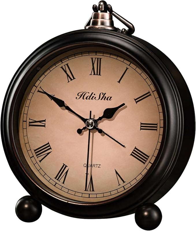 Vintage Alarm Clock, 5 inch Battery Operated Silent Non Ticking Snooze Small Clock with Night Light, Old Fashioned Desk Clock Decor for Bedroom, Bedside, Living Room, Room (Roman)