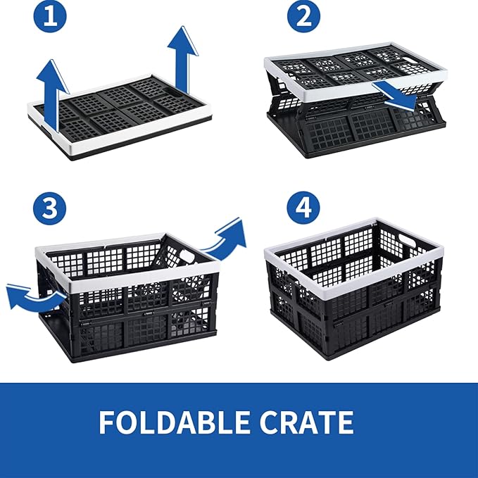3-Pack Plastic Collapsible Storage Crates-30L,Foldable Plastic Crates for Storage (Black+Gray)