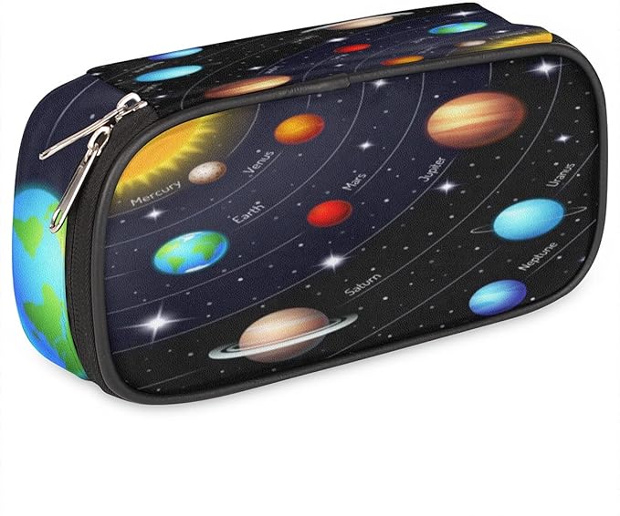 Pardick Solar System Planet Big Capacity Pencil Pen Case Universe Galaxy Large Pencil Pouch with Zipper Compartments Pencil Bag for Boys Girls Adults Student Office School Supplies
