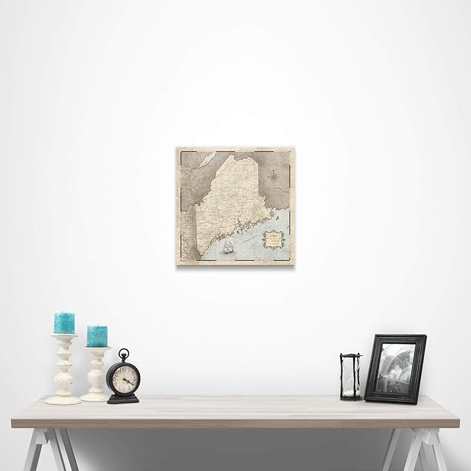 Push Pin Maine Map Board - With Push Pins to Mark Maine Travel - Handmade in Ohio, USA - Design: Rustic Vintage