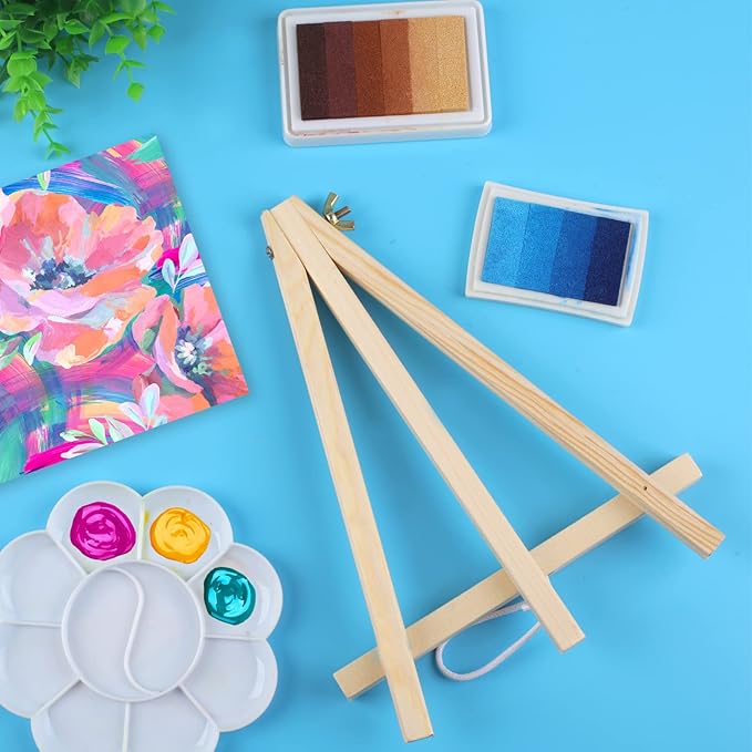 6PCS Wood Easels, 9 Inches Tabletop Easels, Tripod, Painting Party Easel, Kids Student Tabletop Easels for Painting, Art Craft Painting Easel Stand for Artist Adults Students