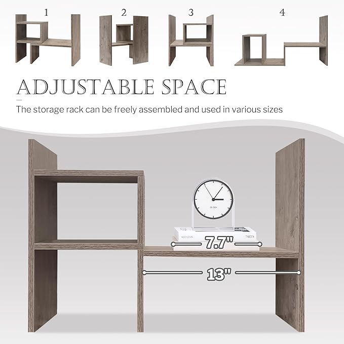 Jerry & Maggie Office Desk Organizers and Accessories for College Dorm Decor, Supplies Wooden Desk Organizer for Plants, Cubicle Shelf of Makeup Organizer for Cute Room Decor, Grey Oak