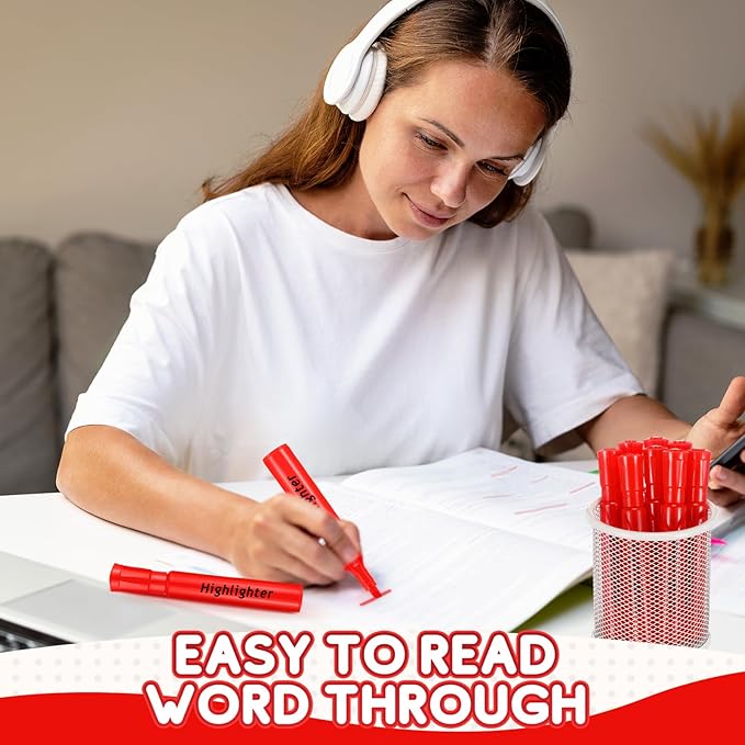 Qilery 30 Pack Highlighters Bulk, Tank Style Chisel Tip Highlighters Markers Pack Quick Drying for Adult Coloring, Home Office Supplies (Red)