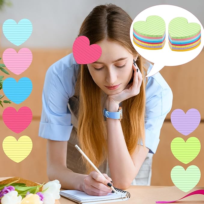 Teling 96 Pcs 4320 Sheets Heart Shaped Sticky Notes Cute Bright Colorful Sticking Power Memo Pads Self Note for Reminders Office School and Home 3 x 3 Inch, 8 Color(Bright Color)