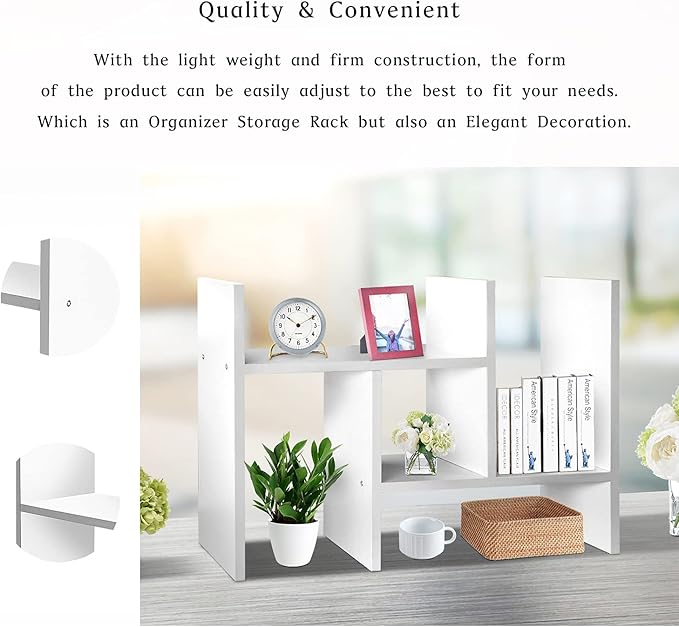 J.M.Deco Desktop Organizers and Storage for Office, Adjustable Desktop Organizer Shelves Double H Display, Desktop Shelf Organizer True Natural Stand Shelf (White)