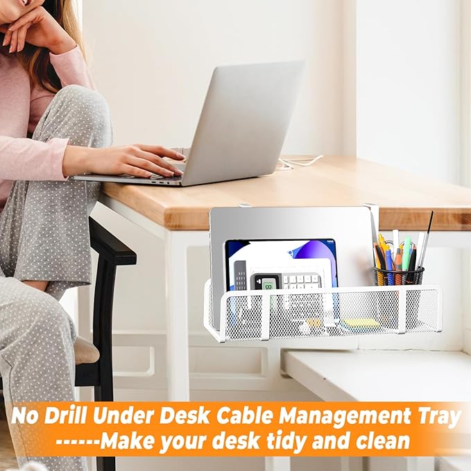 Under Desk Cable Management Tray, Wire Management Desk Cable Organizer Cable Management Box, Cord Organizer Storage for Office