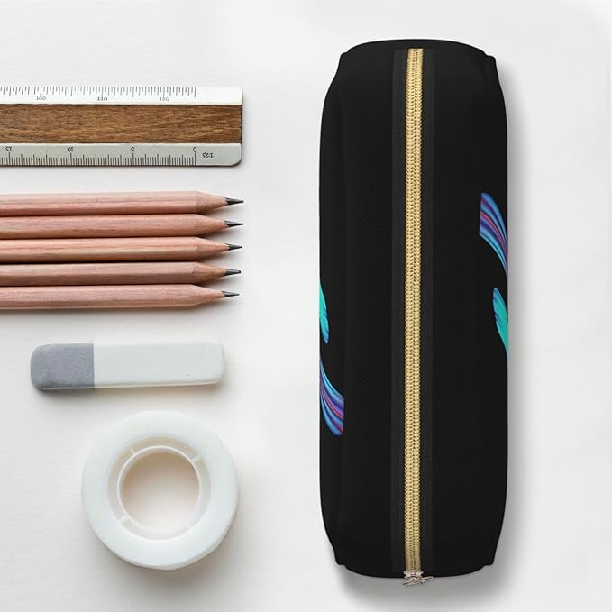 Cute Initial Pencil Case for Kids Simple Leather Pencil Pouch for Boys Girls Letter Design Pencil Box Pen Bag Pencil Pouch Office Stationery Organizer, Rainbow Letter H