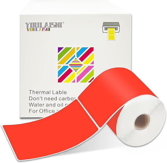 YOULAISHI 3 X 5 Inch Printable Rectangle Color Coding Labels, 300 Per Roll Adhesive Color Coding Stickers for Bar-Codes, Address, Small Business Labeling, Inventory, Fluorescent Red
