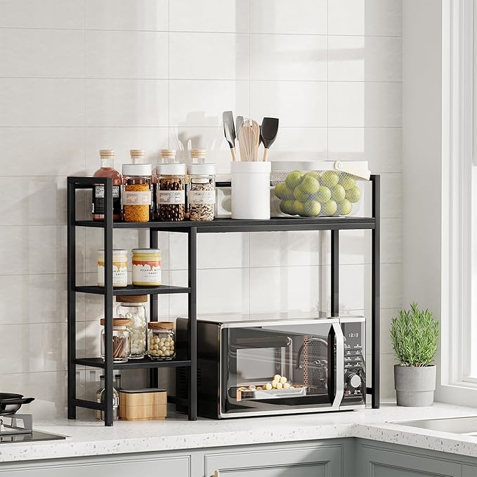 Snughome Desk Shelf, 38.6" Desk Hutch for Computer Monitor, Desktop Organizer Shelf, 4 Tier Desk Display Rack, Wood Desktop Bookshelf Storage Rack for Home Office Dorm, Black