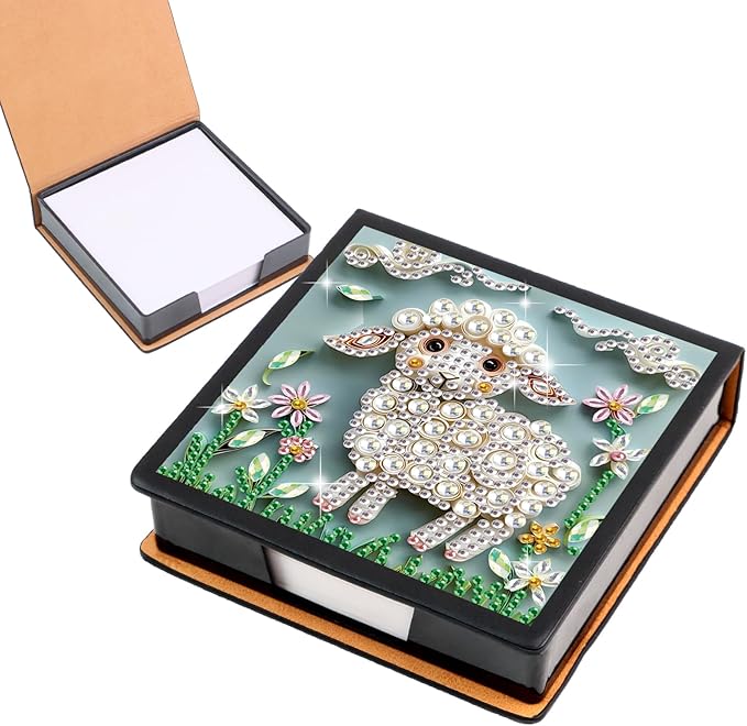 Sheep Diamond Painting Kit Note Box,Memo Paper Storage Box Diamonds Art,Sticky Note Holder Diamonds Art,Diamond Painting Memo Pad For Office Desk. (Sheep)