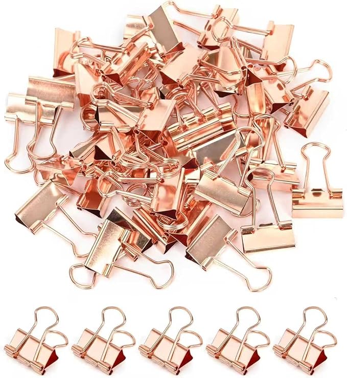 Konilaomu Small Clips Binder Clips 0.75 inch, Small Paper Clips for Office (48 Pcs) (Rose Gold)