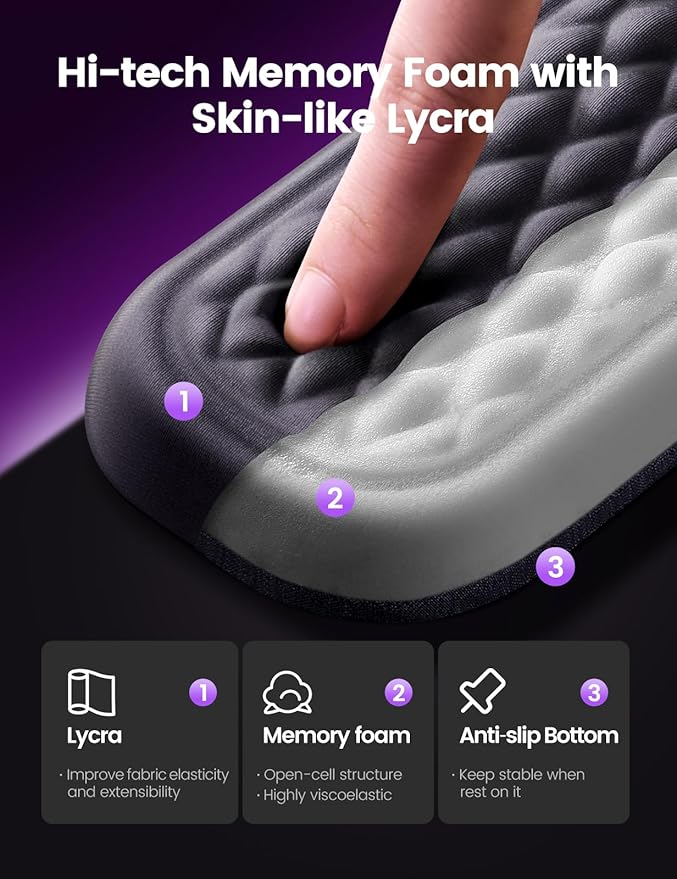 Vaydeer Wrist Rest for Keyboard and Mouse, Computer Ergonomic Wrist Support Pad, Soft Memory Foam Arm Cushion for Desk, Palm Hand Office Laptop Typing-Gray