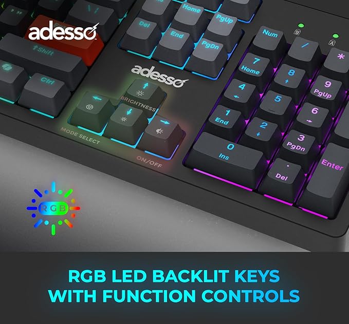 ADESSO Easytouch 1300 Mechanical Keyboard RGB Illuminated Hot Swappable Red Switches Wired Wireless Bluetooth Gaming Keyboard with Copilot AI Hotkey for Windows Mac
