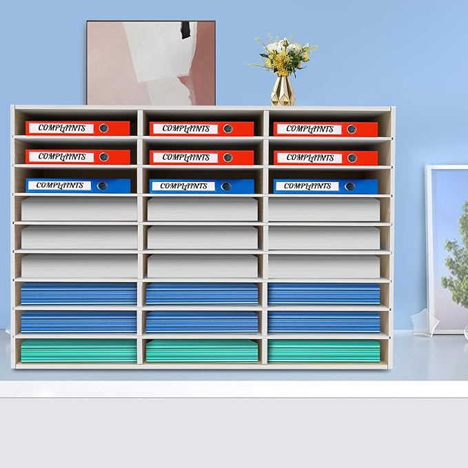 Literature Organizer 27 Slots Compartments Desktop File Sorter Mail Center Paper Storage Cabinet Home & Office Mailbox School Classroom Keepers (Grey)