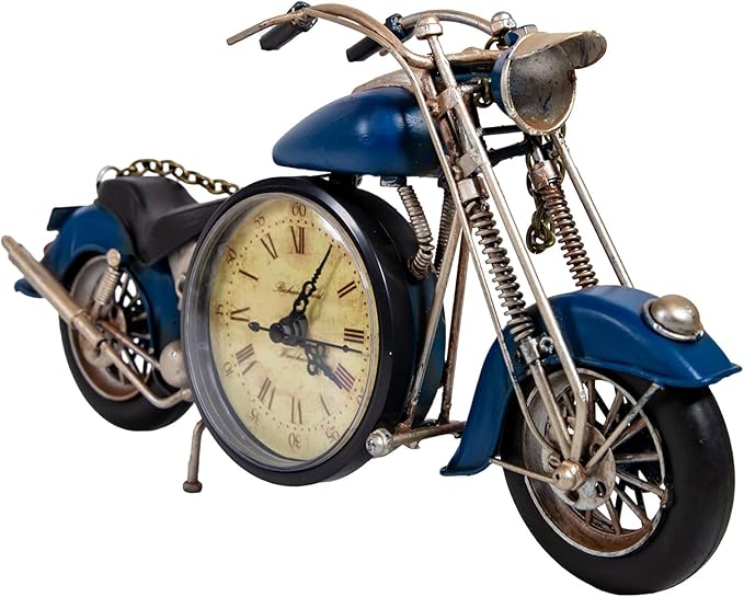 Berfutall-Metal Motorcycle Art Wall Decoration Desk Stand Clock, Battery Operated Creative Home Decoration Gift for Living Room Bedroom Office (B)