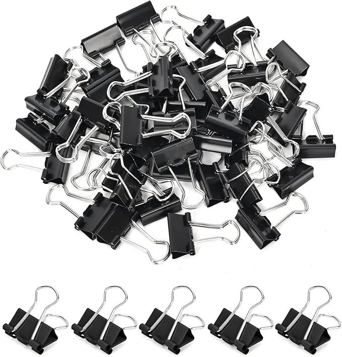 Konilaomu Small Clips Binder Clips 0.75 inch, Small Paper Clips for Office (48 Pcs)(Black)