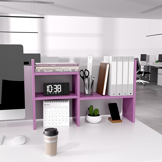 Jerry & Maggie Desktop Organizer Office Storage Rack Adjustable Wood Display Shelf Birthday Gifts Toy Home Decor Free Style Rotation Display True Natural Stand Shelf (Violet)