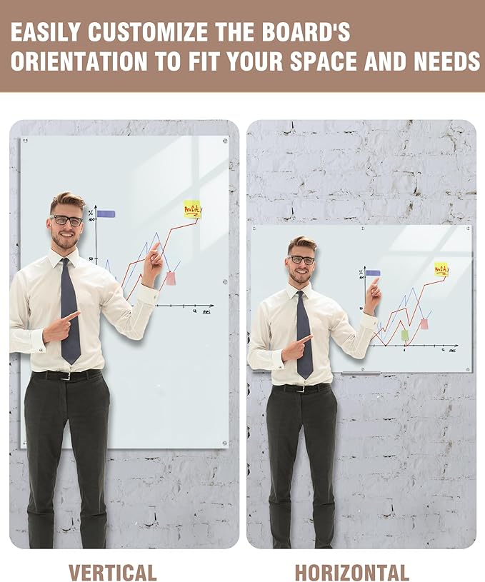 Mifuro Magnetic Glass Whiteboard，72"x48" Wall Mounted Frameless Dry Erase Board for Office, Home & School White