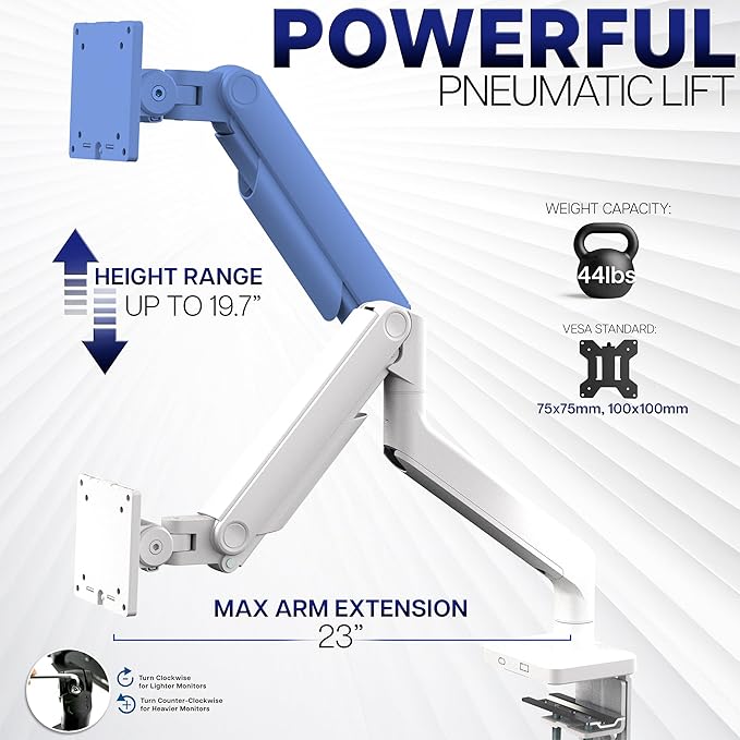 VIVO Heavy Duty Aluminum Ultrawide Monitor Tension Arm for up to 49 inch Screens, Holds 44 lbs, Premium Desk Mount Stand Designed for Samsung Odyssey G9 and More, White, STAND-V101VW