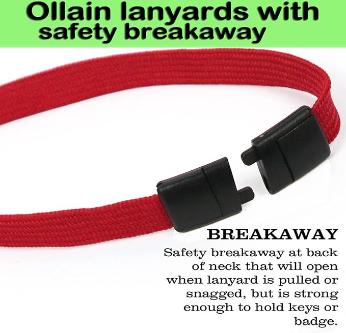 Safety Breakaway Lanyard With J-Hook for ID Badges, Cruise, Business Card, NameTag Holder - Premium Flat Lanyards for Women/Men, Employees, Students (Red, Breakaway 100 Pack)