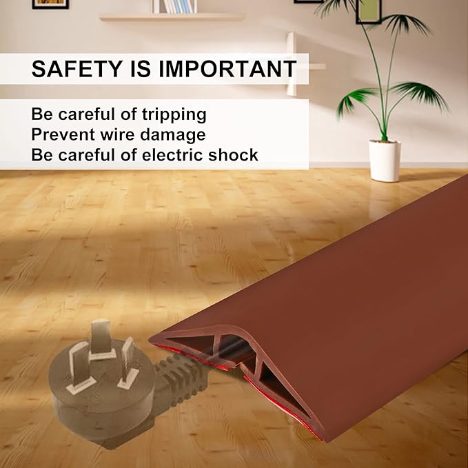 10Ft Floor Cord Cover Brown Silicone Cable Protector Easy to Install Wire Organizer and Hider for Home, Office, Garage (Brown-3m)