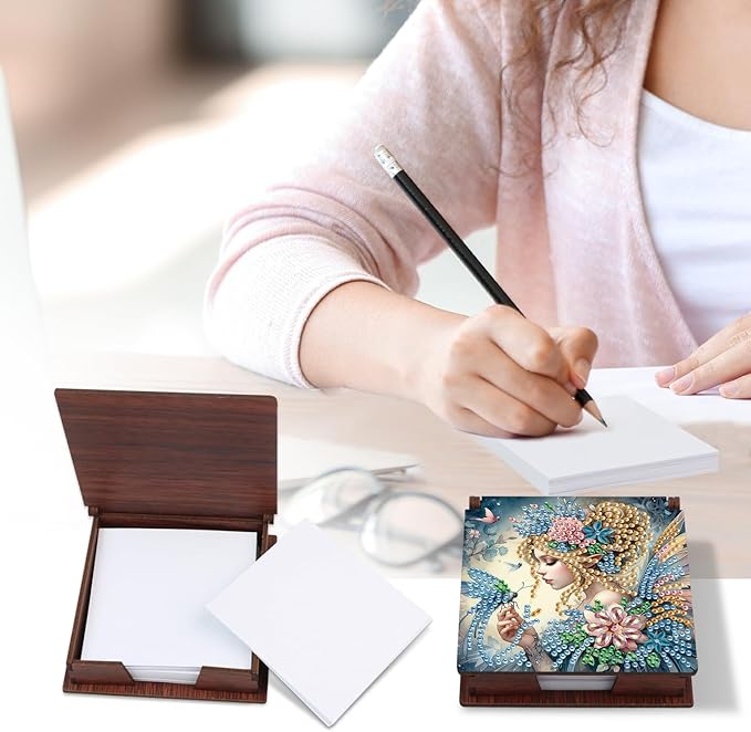 Girl Diamond Painting Kit Note Box,Memo Paper Storage Box Diamond Art,Sticky Note Holder Diamond Art,Diamond Painting Memo Pad For Office Desk. (Girl)