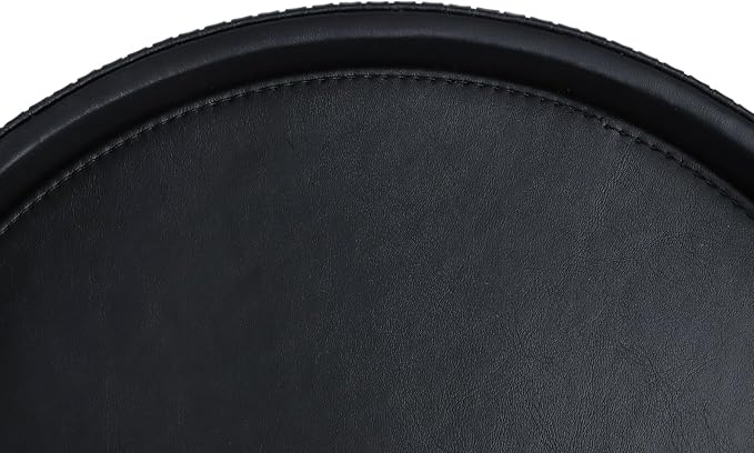 HofferRuffer Round Decorative Tray, Faux Leather Vanity Tray Decor, Decorative Catchall for Perfume, Bathroom Valet, Nightstand or Dresser, 12 x 12 x 1.6 inches (Black Stripe)