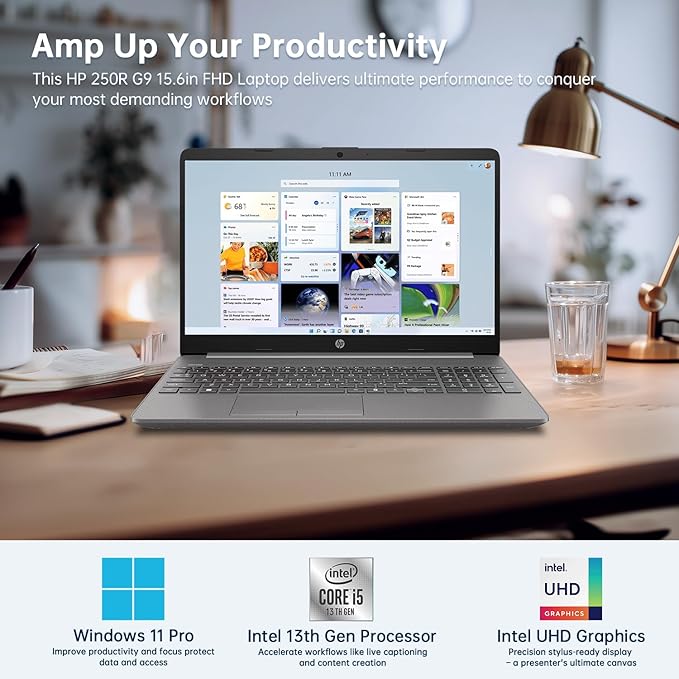 HP 250R G9 Laptop, 15.6" FHD Business Laptops, Intel Core i5-1335U (up to 4.6 GHz),64GB RAM,1TB SSD, Copilot AI PC with Lifetime Office & Mytrix Accessory,Numeric Keypad,RJ-45,WiFi 6,Win 11 Pro