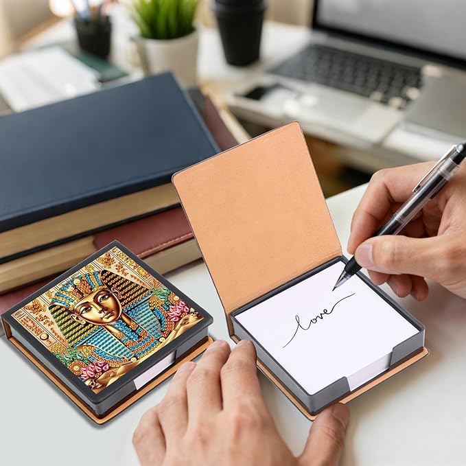 Pharaoh Diamond Painting Kit Note Box,Memo Paper Storage Box Diamond Art,Sticky Note Holder Diamond Art,Diamond Painting Memo Pad For Office Desk. (Pharaoh)