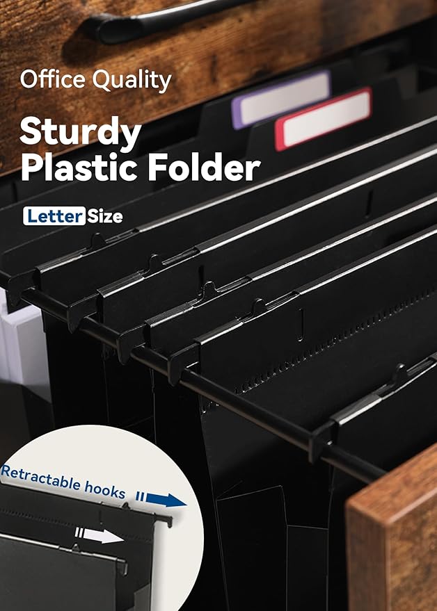 Plastic High Capacity Hanging File Folders, Letter Size, 4" Expanding Accordion Pocket with Movable Dividers, Heavy Duty for Filing Cabinet, Insertable Tabs, 6 Pack
