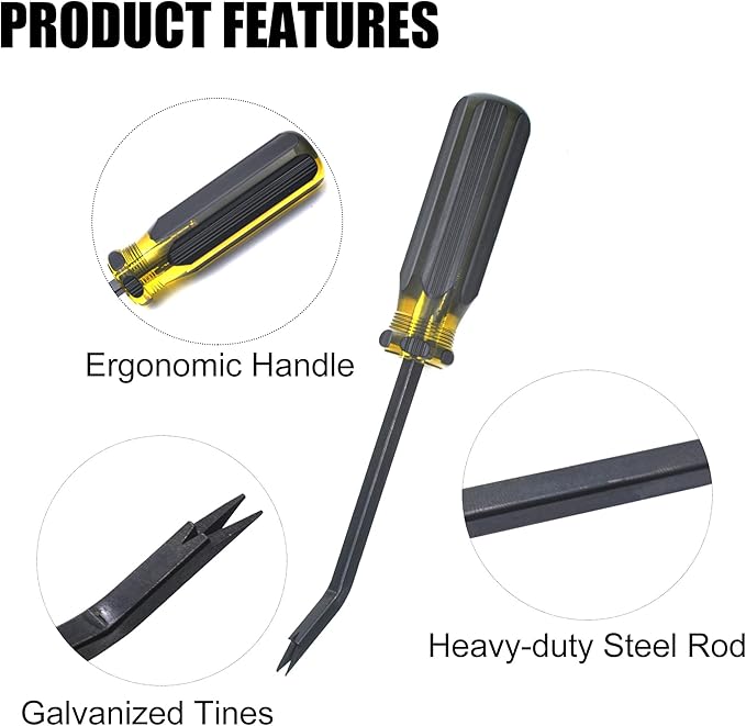 GEARLINTON Staple Remover Heavy Duty Tack Puller with Double Pronged Head, Industrial Staple Remover Upholstery Tool for Furniture, Floor, Carpet, Carton (Black Handle)