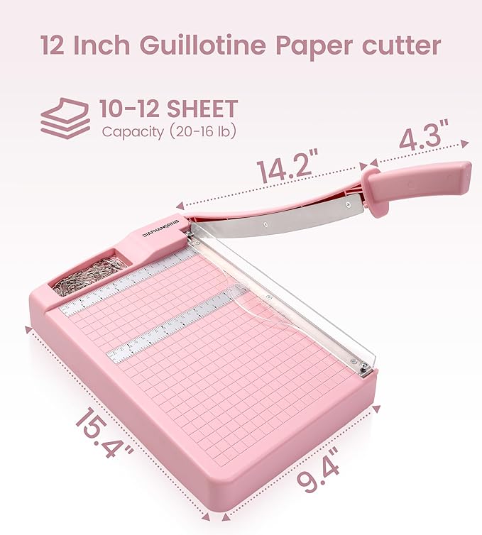 Paper Trimmer, 12" Cutting Length Heavy Duty Paper Cutter with Safety Protection and Blade Lock, Paper Cutter 12 Sheets, Cardstock/Laminate