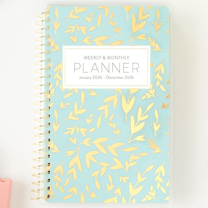PPP Pocket Calendar 2026 (Blue Leaf) | Weekly Checklists | Monthly Calendar Layout | Personal Goals | Notes Pages | Poly Laminated Cover | Twin Ring Coil Binding | Pocket-Sized 4x6.5" | Planner