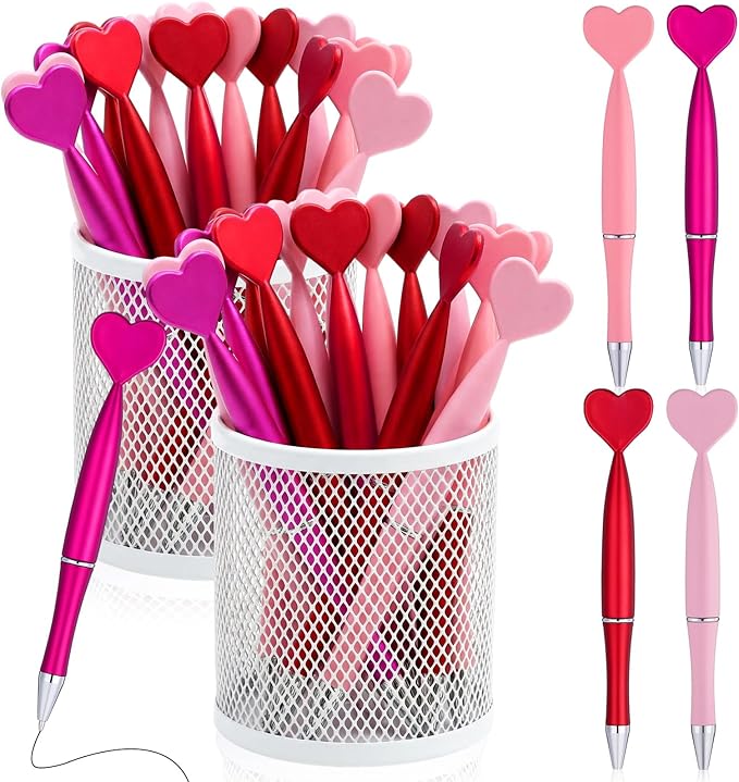 Crtiin 100 Pcs Valentine's Day Heart Shaped Pens Black Gel Ink Novelty Valentine Party Favor 1.0 mm Heart Ballpoint Pens for Men Women Office Valentine's Day Wedding Party Supply (Colorful)