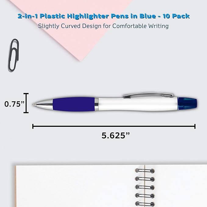 DISCOUNT PROMOS Personalized Plastic Highlighter Pens - 10 pack - Customizable Text, Logo - Blue