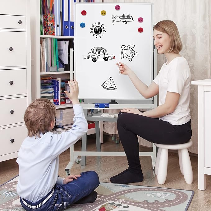 40" x 28" Mobile Dry Erase Whiteboard Double-Sided White Boards on Wheels Flip-Over Magnetic Rolling Whiteboard with Stand, Aluminium Frame