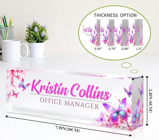 Custom Name Plate for Desk, Personalized Desk Name Plate on Clear Acrylic Glass, Appreciation Gifts for Teacher Employee Boss Coworkers Nurse, Office Desk Accessories for Women Men (Bubblegum)