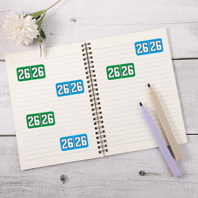 1000pcs 2026 Year Stickers, 3/4x1-1/2 Inch 26 Year Colored Self-Adhesive Stickers File Folder Labels Decals for Tab File Folders Office Supplies (Green and Blue)