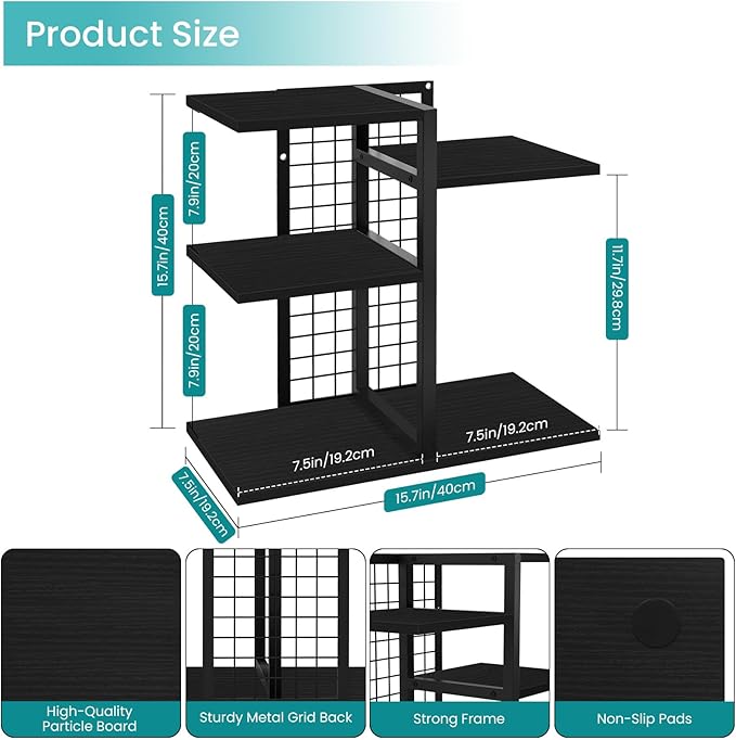 ELITEROO Desktop Bookshelf, 4 Tier Wood Desk Organizer Shelf, Tabletop Storage Shelf Rack for Office Supplies, Desk Decorations for Women Office, Rustic Black