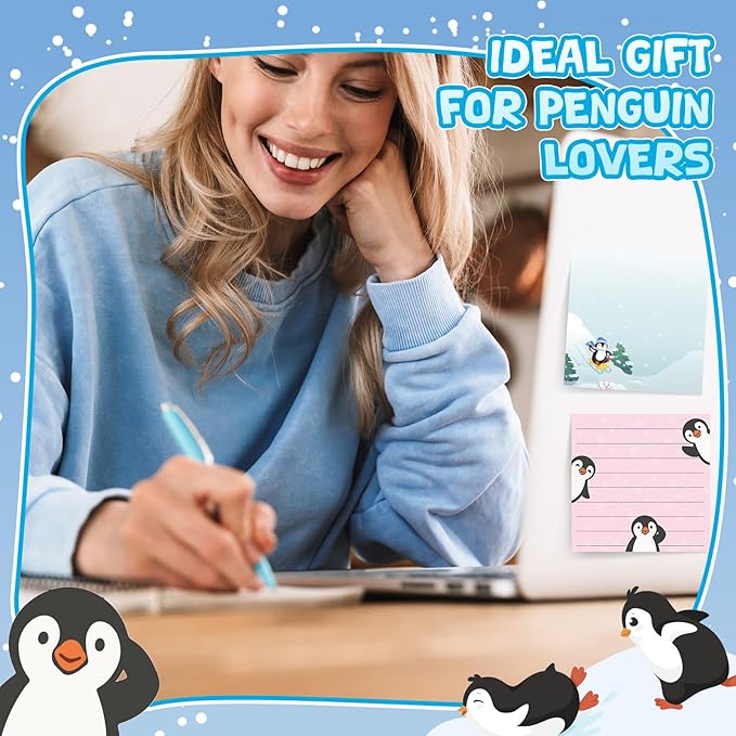 9 Pads Penguin Sticky Notes 3x3 Inch Cute Self Stick Notepads Notes Adhesive Memo Pad Office Decor Gifts for Students School Teacher Meeting Office Supplies