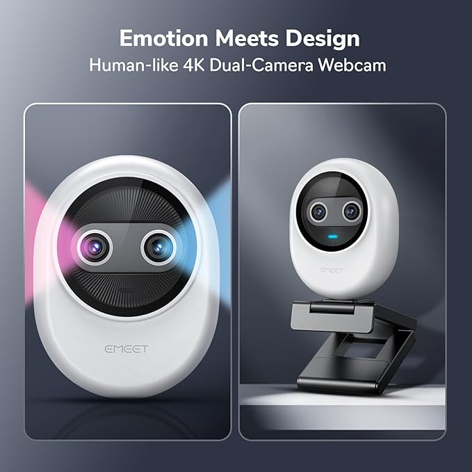 EMEET Piko 4K Webcam for Streaming, World’s 1st Dual-Camera AI-Powered 4K Camera w/AI Autofocus, 3 Mics Array&3 Sound Modes, USB Webcam with Clip, Great for Streaming, Desk Setup