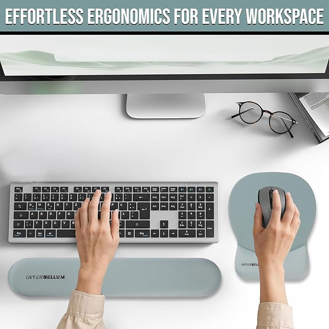 Gel Wrist Rest Mouse Pad Set, Ergonomic Office Mousepad with Memory Foam Wrist Support, Gel Mouse Pad with Wrist Support Keyboard Rest, Non-Slip Desk Accessory for Office, Home & Gaming (Turquoise)