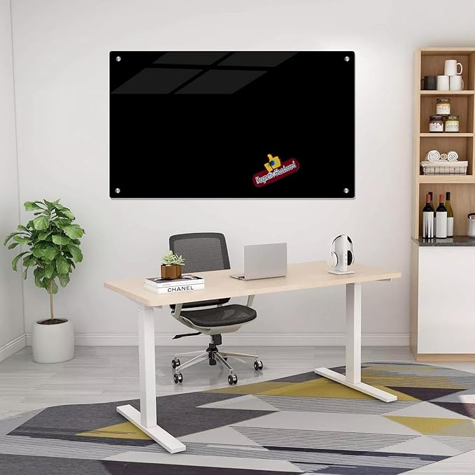 Magnetic Glass Dry Erase Board White Board Wall Mounted Whiteboard, Large Frameless Writing Board Black Glassboard, 60" W x 36" H