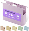 Letter Size Hanging File Folders with Tabs,2'' Expansion,12 Pack Heavy Duty Wheat Straw Plastic Hanging Folder,Extra Capacity Filing Cabinet Folders,File Organizer for File Box(Morandi Purple)