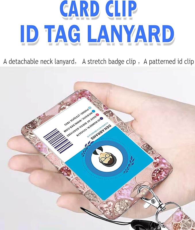BLOCIT ID Badge Holder with Lanyard - Fashionable ID Card Holders with Retractable Lanyards - Soft Fiber Metal Clip Sturdy Buckle for Key Wallet - Work Nurse Teacher (Colorful Fish Scale)