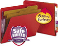 Smead 100% Recycled End Tab Pressboard Classification File Folder with SafeSHIELD Fasteners, 2 Dividers, 2" Expansion, Letter Size, Bright Red, 10 per Box (26783)
